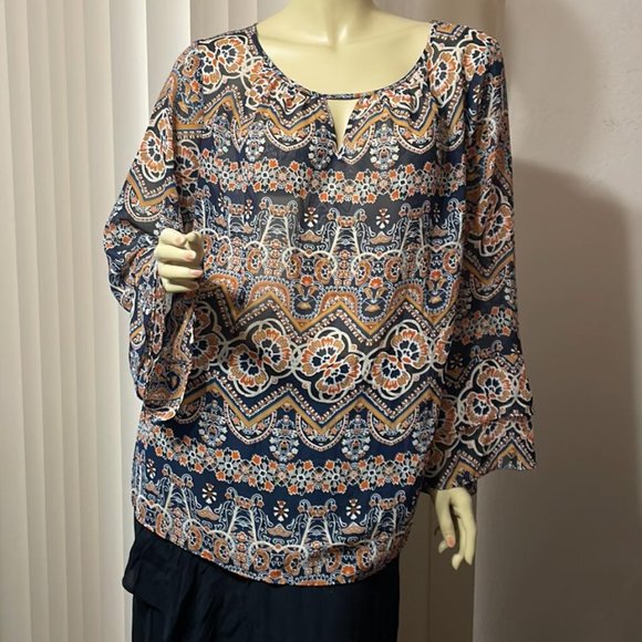 Alyx Tops - Women 1X GORGEOUS Sheer Blouse Fall Colors Career Layering Sophisticated